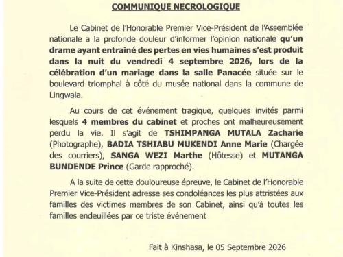 Drame à la salle Panacée : Quatre collaborateurs du 1er Vice-Président de l’ass. nat. périssent dans la tragédie.