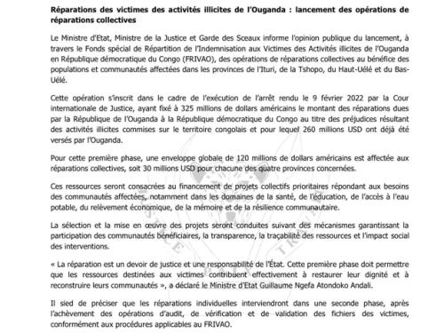 RDC: 120 millions USD mobilisés pour réparer les communautés victimes des activités illicites de Kampala.