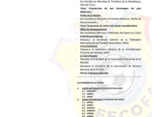 SPORT: Fédération Congolaise de Football Association convoque son Assemblée générale élective le 11 avril 2026.